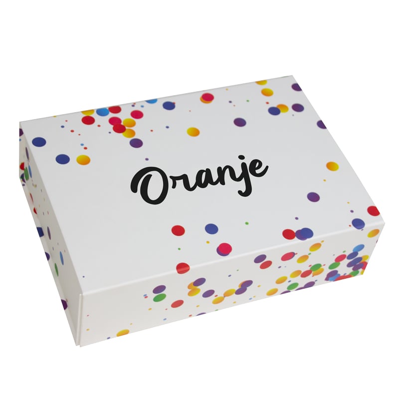 Oranje confetti  - magneetdozen
